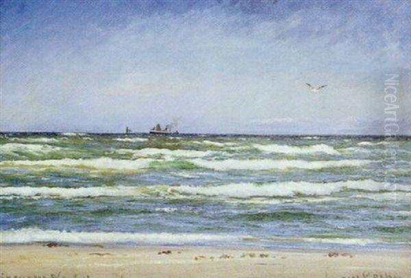 Strandparti Med Skibe I Det Fjerne Oil Painting by Carl Ludvig Thilson Locher