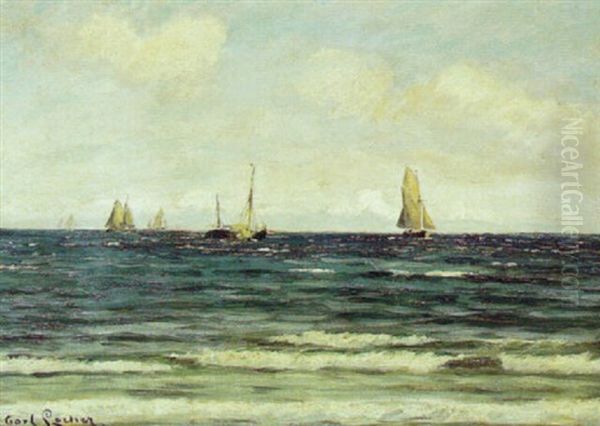 Fiskerbade Udfor Kysten Oil Painting by Carl Ludvig Thilson Locher