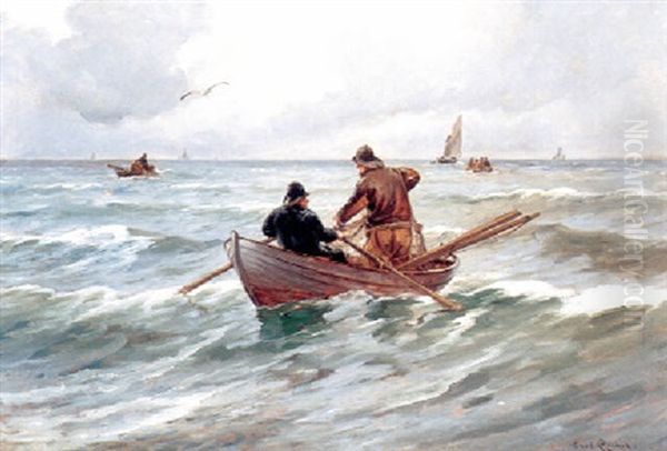 Efter Storm Klarer Det Op, Fiskere Bjerger Deres Redskaber Oil Painting by Carl Ludvig Thilson Locher