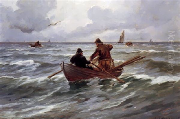 Efter Storm Klarer Det Op, Fiskere Bjerger Deres Redskaber Oil Painting by Carl Ludvig Thilson Locher