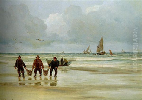 Fiskere Baerer Fangsten I Land by Carl Ludvig Thilson Locher