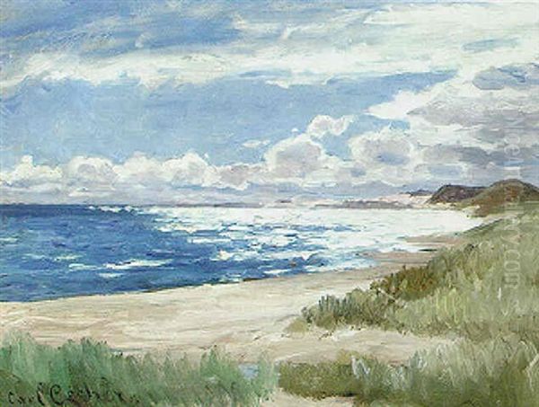 Kystparti Fra Gi. Skagen Med Sollys Over Havet... Oil Painting by Carl Ludvig Thilson Locher