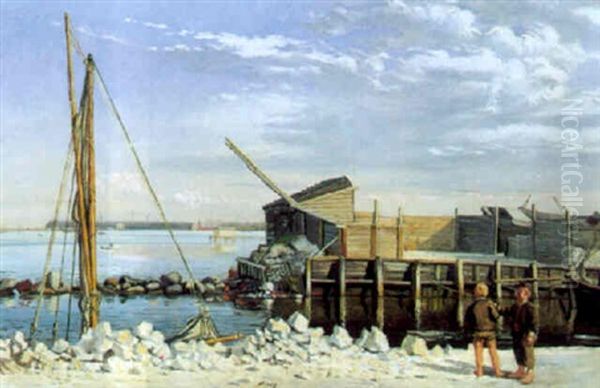 Havneparti Med To Drenge, Sommer Oil Painting by Carl Ludvig Thilson Locher