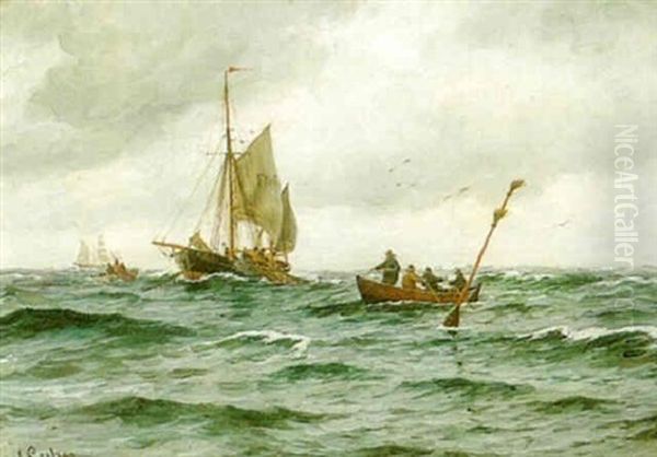 Fra Fiskerpladsen Ved Skagens Sydostkyst Oil Painting by Carl Ludvig Thilson Locher