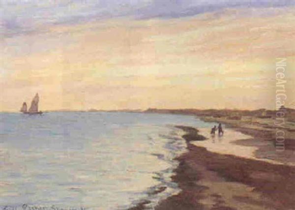 Kystparti Fra Skagen Oil Painting by Carl Ludvig Thilson Locher