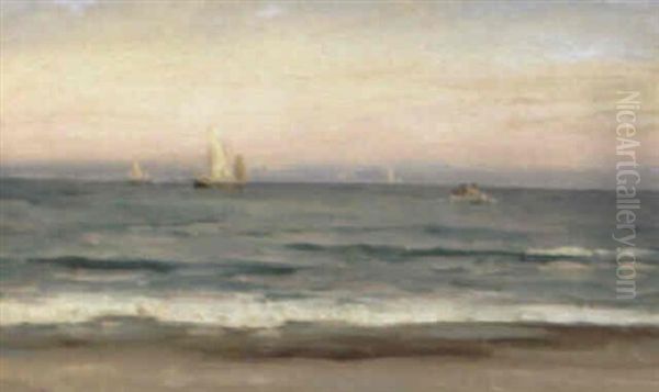 Marine Med Ro- Og Sejlskibe, Skagen Oil Painting by Carl Ludvig Thilson Locher