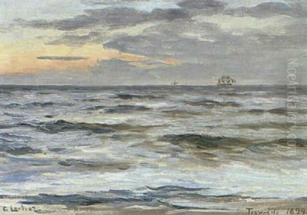 Marine Med Sejlskibe Ud For Tisvilde Strand Oil Painting by Carl Ludvig Thilson Locher