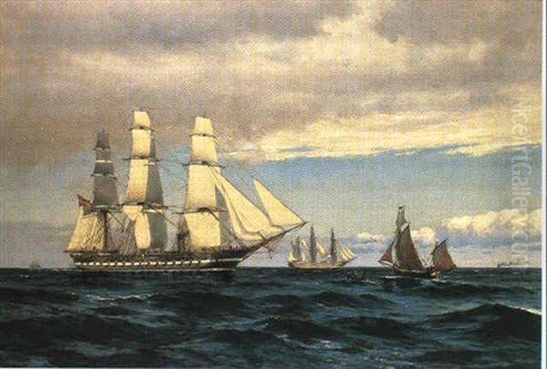 Marine Med Sejlskibe, I Forgrunden Fregatten Jylland Oil Painting by Carl Ludvig Thilson Locher