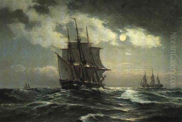 Fuldmanestemning Over Havet Oil Painting by Carl Ludvig Thilson Locher