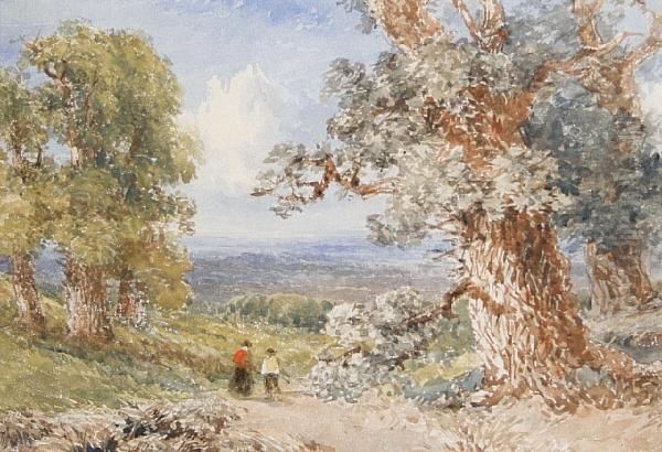 Figures In Woodland Landscape Oil Painting by William James Bennett