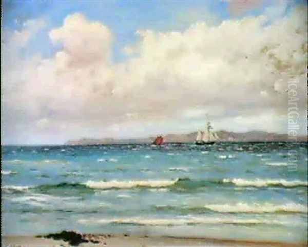 Marine Med Sejlskibe Ud For Kysten Oil Painting by Carl Ludvig Thilson Locher