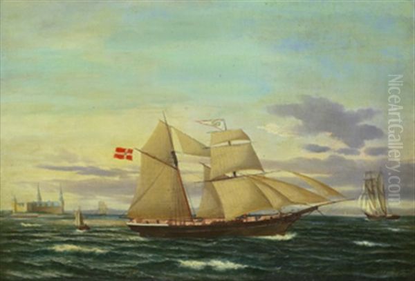 Segelskepp I Oresund, I Bakgrunden Kronborgs Slott Oil Painting by Jens Thielsen Locher