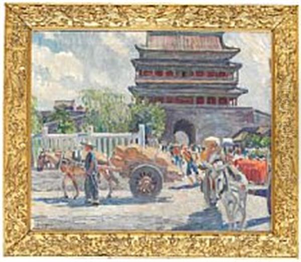 Street Scene From China Oil Painting by Walter Lockenberg