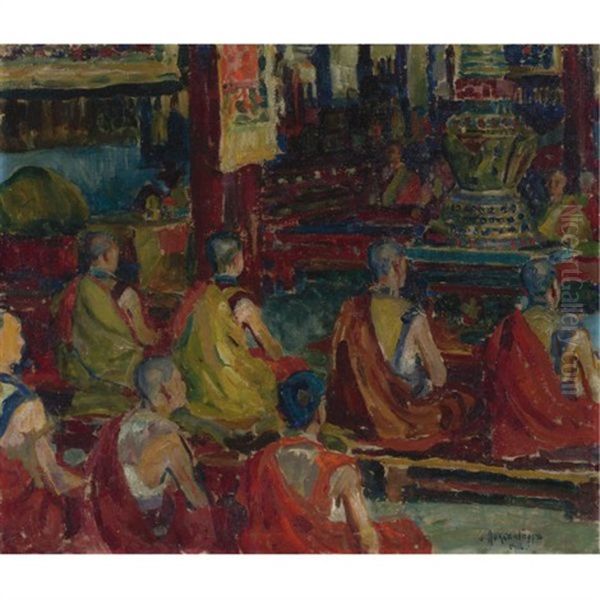 Buddhist Monks Oil Painting by Walter Lockenberg