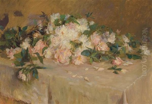 Roses On A Tabletop Oil Painting by Wilton Robert Lockwood