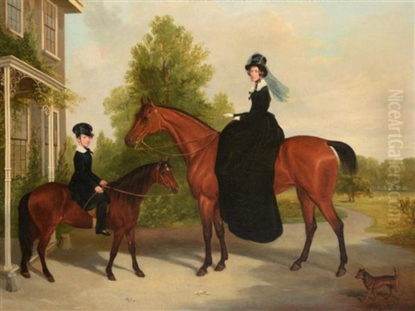 Lady Antrobus And Son At Ottershaw Park, Surrey by James Loder Of Bath