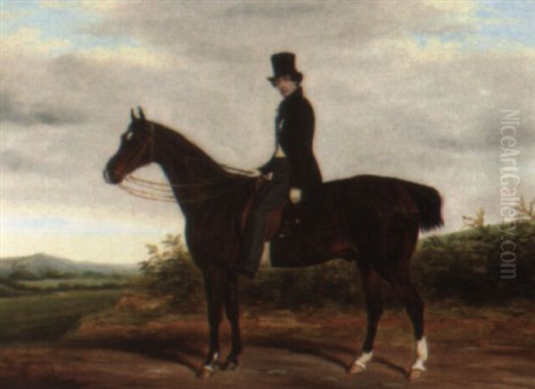 A Gentleman On A Bay Hunter In A Landscape Oil Painting by James Loder Of Bath