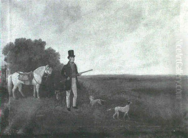 A Gentleman Sportsman With His Dogs In A Landscape Oil Painting by James Loder Of Bath