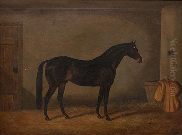 Portrait Of A Bay, In A Stable Interior Oil Painting by Edwin (of Bath) Loder