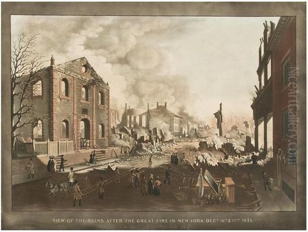 View Of The Ruins After The Great Fire Innew York, Dec. 16th & 17th Oil Painting by William James Bennett