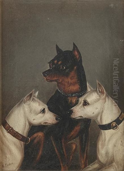 Three Terriers (study) Oil Painting by Edwin (of Bath) Loder