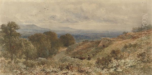 Droving Cattle (illustrated); And The River Till, Devon Oil Painting by William James Bennett