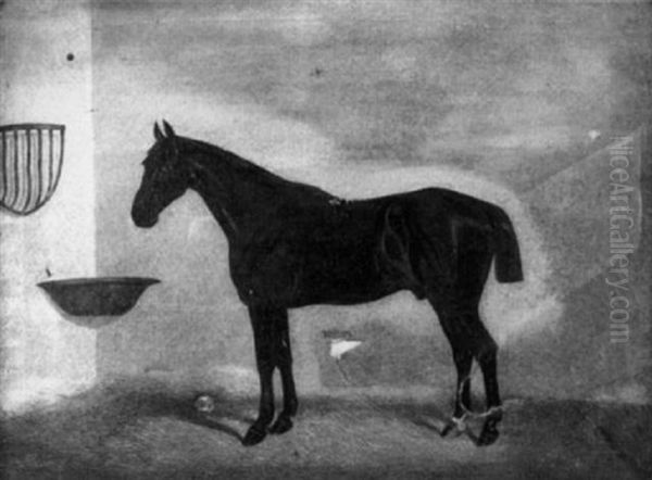 Portrait Of A Black Horse In A Stable Oil Painting by Edwin (of Bath) Loder