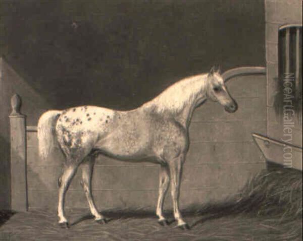 A Dark Bay Hunter In A Stall Oil Painting by Edwin (of Bath) Loder