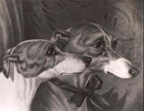 Heads Of Two Whippets Oil Painting by Edwin (of Bath) Loder