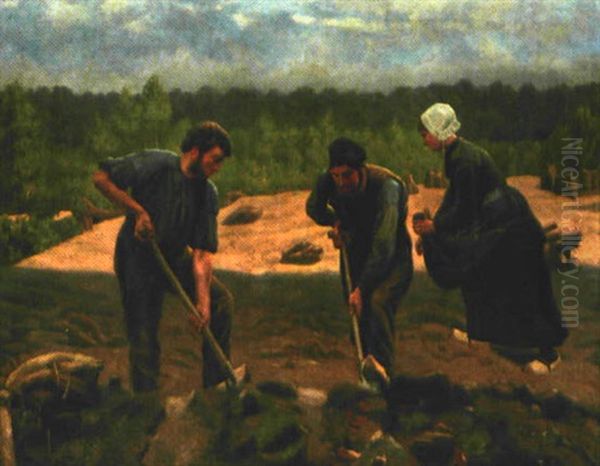 Bauern Bei Der Feldaufbereitung Nach Dem Roden Oil Painting by Hillegonda Femina Aleida Loder