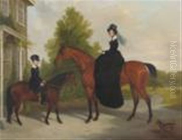 Lady Antrobus And Son At Ottershaw Park, Surrey Oil Painting by James (of Bath) Loder