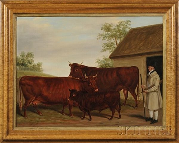 Barnyard Scene With A Gentleman Farmer And Cattle Oil Painting by James (of Bath) Loder