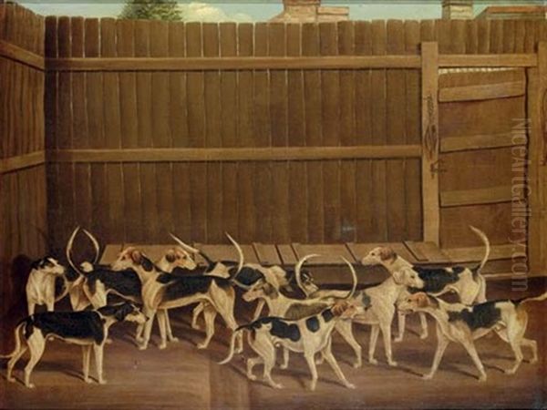 Hounds In A Kennel Oil Painting by James (of Bath) Loder