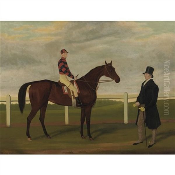 "merry Lass", Rees Up, With Owner Mr. Davis On Brecon Racecourse Oil Painting by James (of Bath) Loder