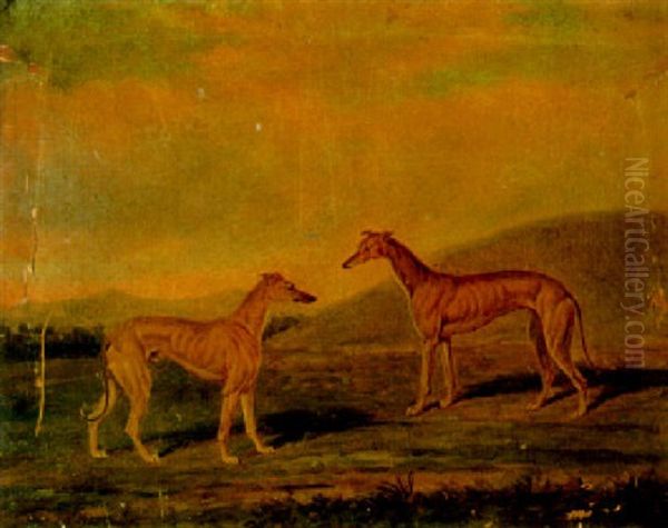 Two Greyhounds In A Landscape Oil Painting by James (of Bath) Loder