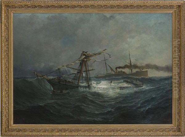 Dampskipet Dana Ved Et Skipsforlis Oil Painting by Johan Jacob Bennetter