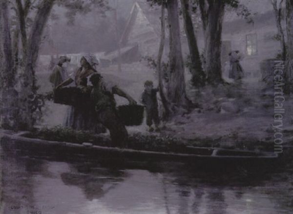 Unloading The Flatboat At The End Of The Day by Louis Loeb