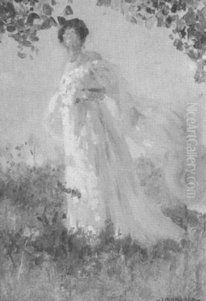 A Lady Standing In The Breeze Oil Painting by Louis Loeb