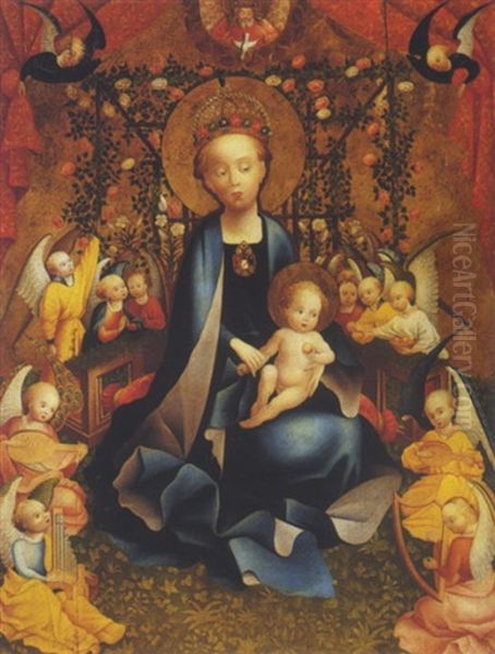 The Virgin And Child With Angels Oil Painting by Stephan Loechner