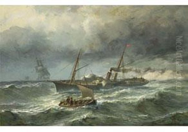 Rauchender Raddampfer Oil Painting by Johan Jacob Bennetter