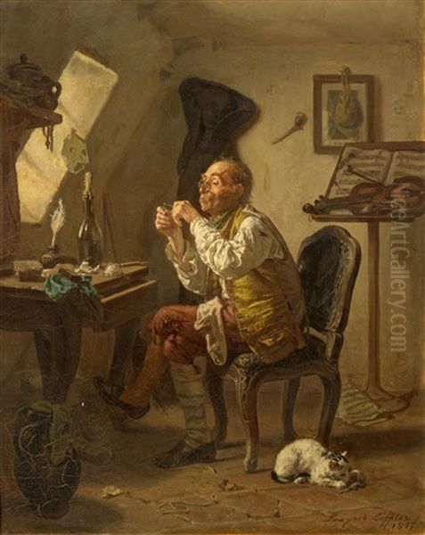 Musician In His Studio Oil Painting by Leopold Loeffler