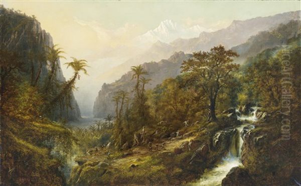 Great Falls With Views Of The Andes (chimborazo) Oil Painting by Alexander Francois Loemans