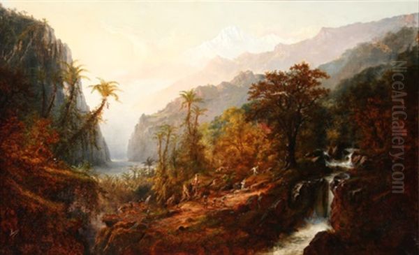 Great Falls With Views Of The Andes (chimborazo) Oil Painting by Alexander Francois Loemans