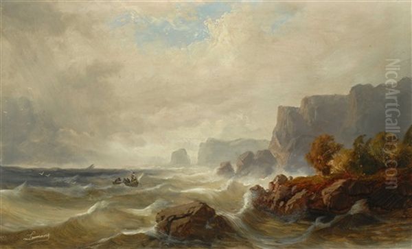 Boat On High Seas Oil Painting by Alexander Francois Loemans