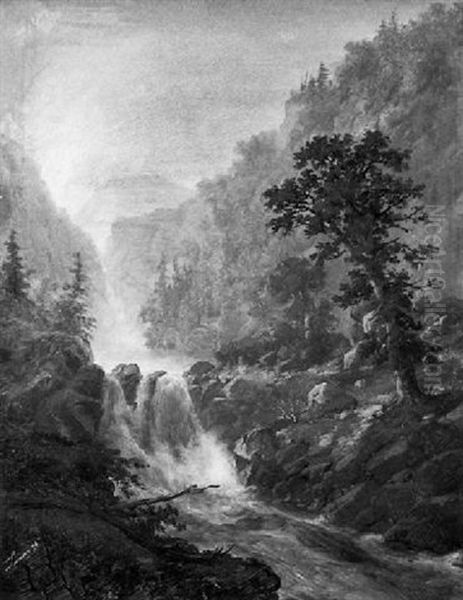 Mountain Stream With Falls And Rapids, Autumn Oil Painting by Alexander Francois Loemans