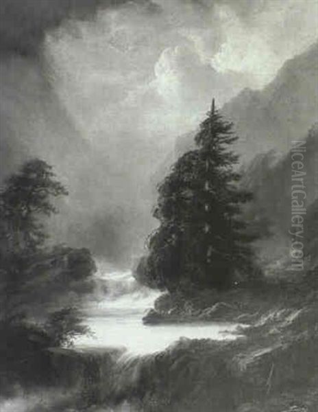 Storm Over The River Oil Painting by Alexander Francois Loemans