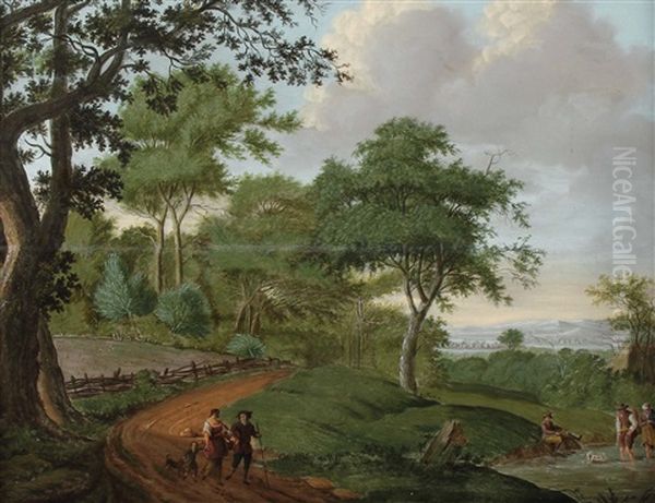 Wanderer Auf Einem Waldweg An Gewasser by Pieter Loen