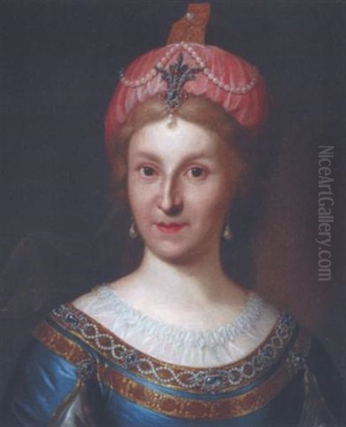 Portrait De Maria Fedorovna (?) Oil Painting by Johann Hieronymus Loeschenkohl