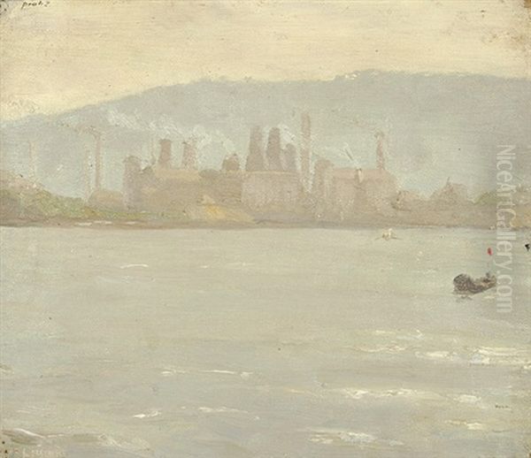 Fabrik Am Rhein Oil Painting by Reinhard Loeschke