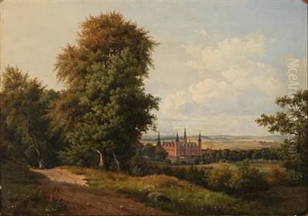 View Towards Frederiksborg Palace, Denmark Oil Painting by Oscar Magnus Lofdahl